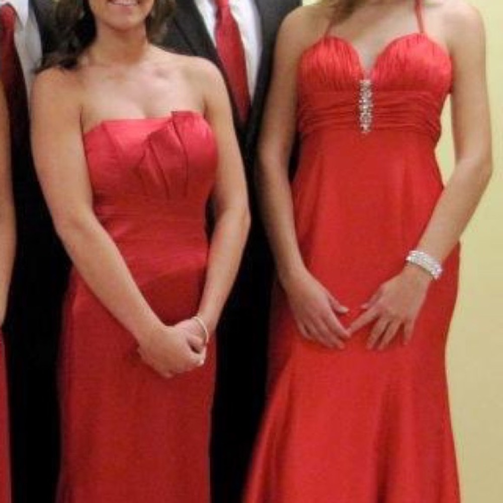 Red Mermaid Designer Rhinestone Pageant Prom Gown - Picture 3 of 13